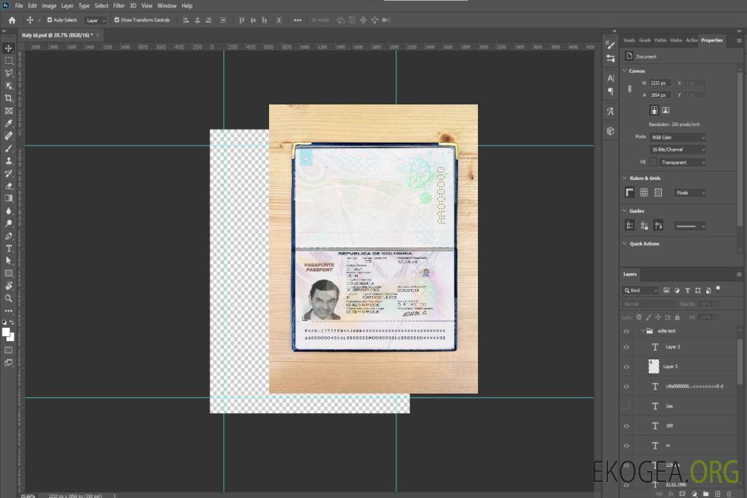 Aperçu photo du passeport colombien (2018-2018) template